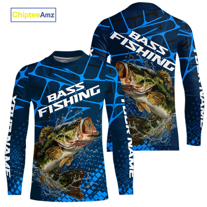 Largemouth Bass Fishing, Kid Fishing Shirts Long Sleeve, Fishing Gift  | Blue NHT385