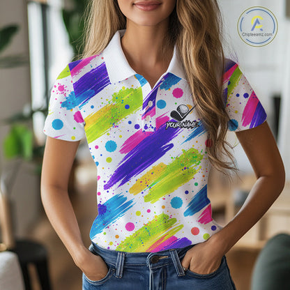 Personalized Colorful Paint Stroke Womens Golf Polo Shirt Flaming Golf Ball Custom Best Team Golf Shirts NHT624