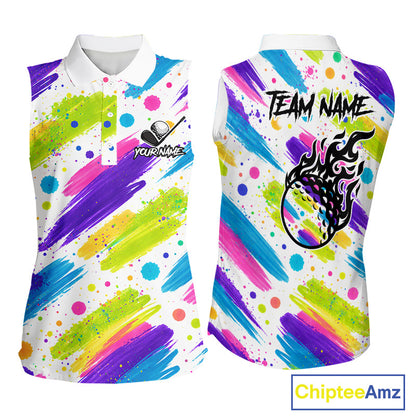 Personalized Colorful Paint Stroke Sleeveless Golf Polo Shirt Flaming Golf Ball Custom Best Team Golf Shirts NHT624
