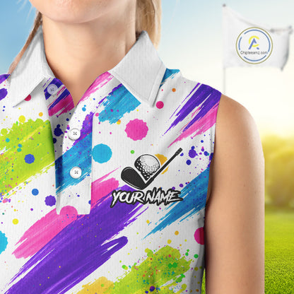 Personalized Colorful Paint Stroke Sleeveless Golf Polo Shirt Flaming Golf Ball Custom Best Team Golf Shirts NHT624