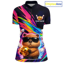 Load image into Gallery viewer, Colorful polo shirt with bear design and customizable text on a white background
