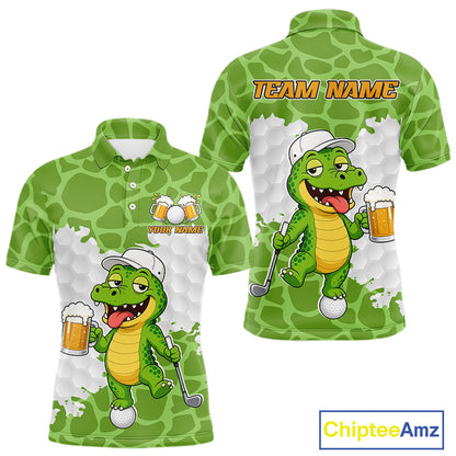 Custom Funny Alligator Drinking Beer Men Golf Polo Shirt  Personalized Team Uniform| Green NHT1616