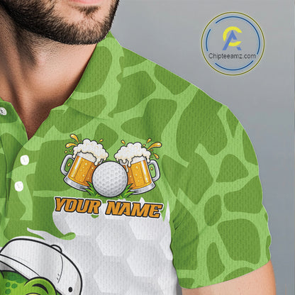 Custom Funny Alligator Drinking Beer Men Golf Polo Shirt  Personalized Team Uniform| Green NHT1616
