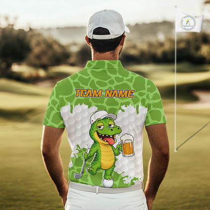 Custom Funny Alligator Drinking Beer Men Golf Polo Shirt  Personalized Team Uniform| Green NHT1616