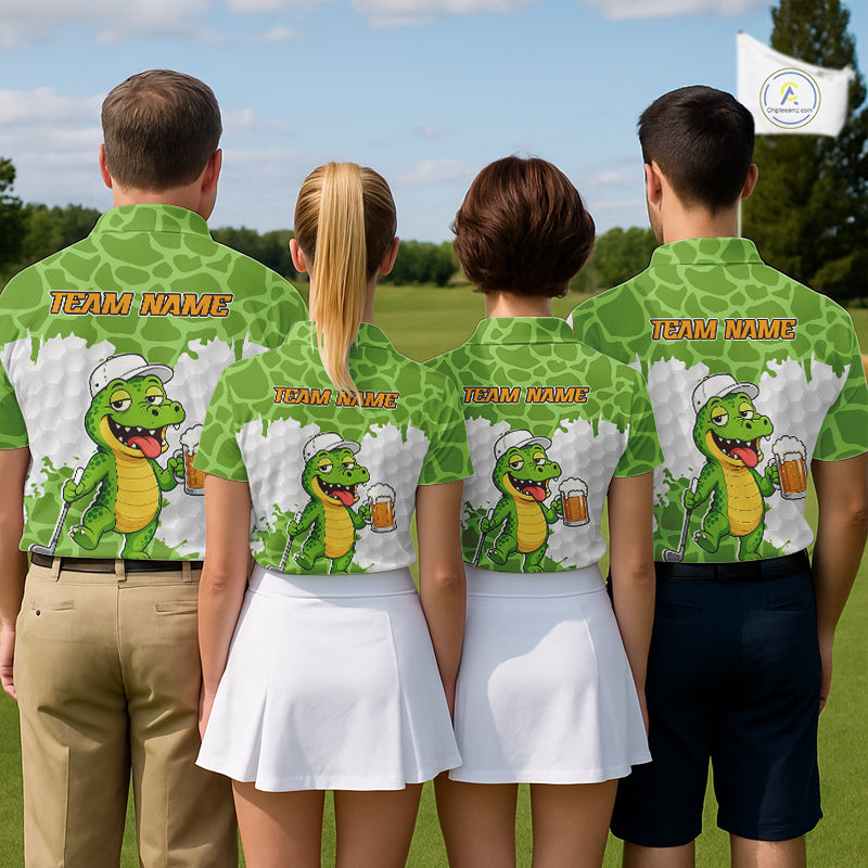Custom Funny Alligator Drinking Beer Women Golf Polo Shirt  Personalized Team Uniform| Green NHT1616
