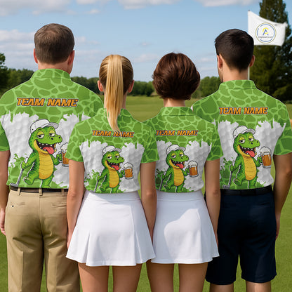 Custom Funny Alligator Drinking Beer Men Golf Polo Shirt  Personalized Team Uniform| Green NHT1616