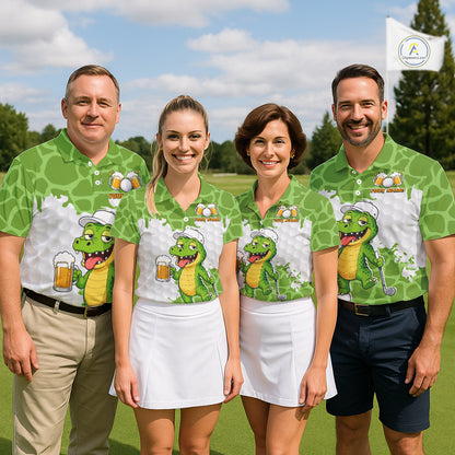Custom Funny Alligator Drinking Beer Women Golf Polo Shirt  Personalized Team Uniform| Green NHT1616