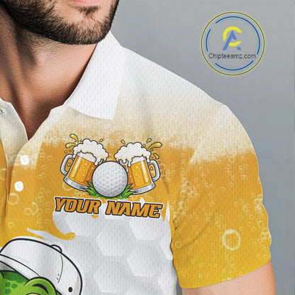 Custom Funny Alligator Drinking Beer Men Golf Polo Shirt  Personalized Team Uniform| Yellow NHT1617