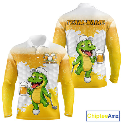 Custom Funny Alligator Drinking Beer Men Golf Polo Shirt  Personalized Team Uniform| Yellow NHT1617