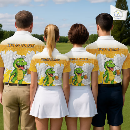 Custom Funny Alligator Drinking Beer Women Golf Polo Shirt  Personalized Team Uniform| Yellow NHT1617