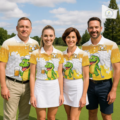Custom Funny Alligator Drinking Beer Men Golf Polo Shirt  Personalized Team Uniform| Yellow NHT1617
