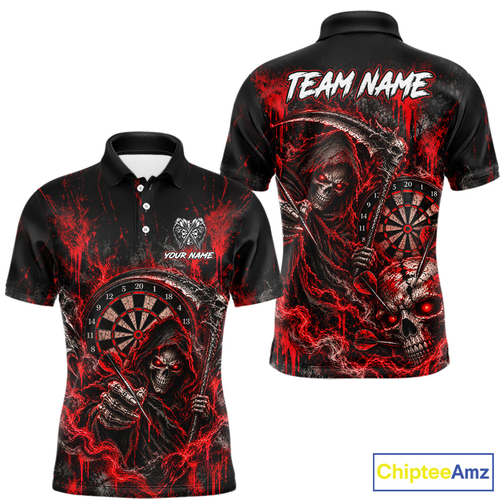 Grim Reaper Darts Polo Shirt For Men Custom Quarter Zip Red Blood Dart Board Tournament Jersey NHT1802