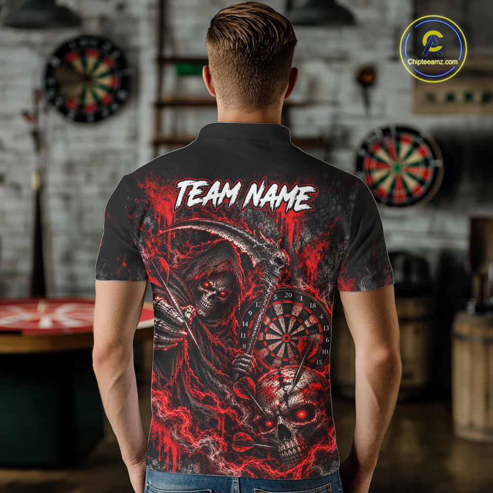 Grim Reaper Darts Polo Shirt For Men Custom Quarter Zip Red Blood Dart Board Tournament Jersey NHT1802