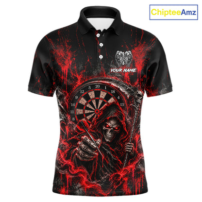 Grim Reaper Darts Polo Shirt For Men Custom Quarter Zip Red Blood Dart Board Tournament Jersey NHT1802