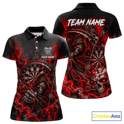 Grim Reaper Darts Polo Shirt For Women Custom Quarter Zip Red Blood Dart Board Tournament Jersey NHT1802