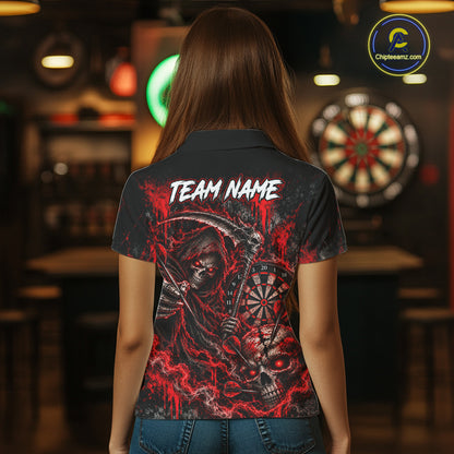 Grim Reaper Darts Polo Shirt For Women Custom Quarter Zip Red Blood Dart Board Tournament Jersey NHT1802