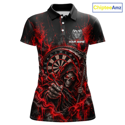 Grim Reaper Darts Polo Shirt For Women Custom Quarter Zip Red Blood Dart Board Tournament Jersey NHT1802