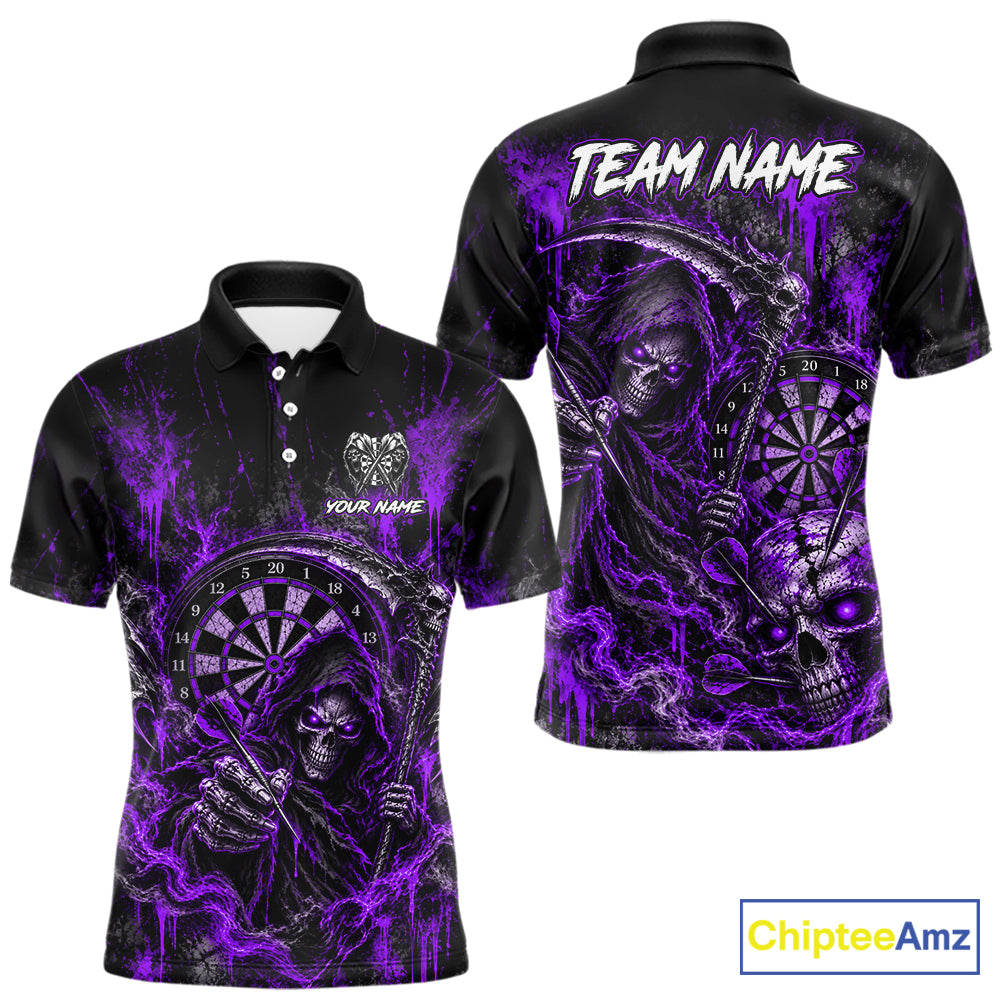 Grim Reaper Darts Polo Shirt For Men Custom Quarter Zip Purple Blood Dart Board Tournament Jersey NHT1803