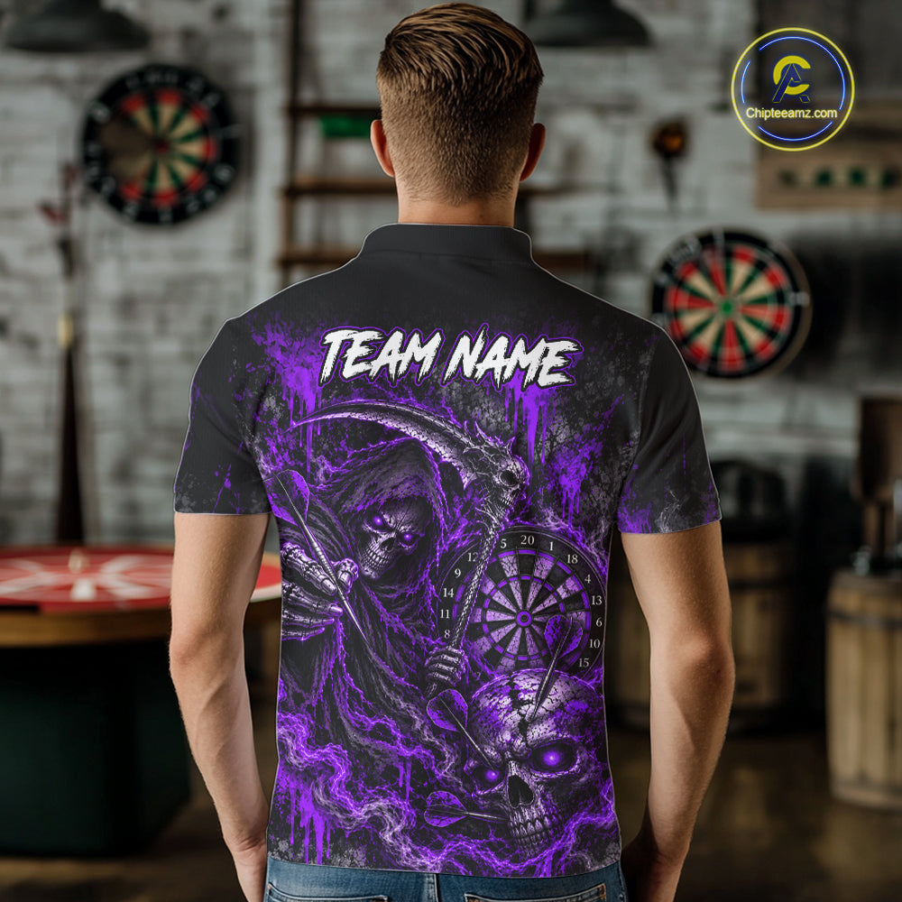 Grim Reaper Darts Polo Shirt For Men Custom Quarter Zip Purple Blood Dart Board Tournament Jersey NHT1803