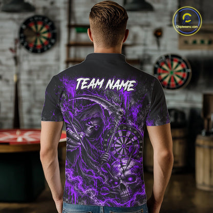 Grim Reaper Darts Polo Shirt For Men Custom Quarter Zip Purple Blood Dart Board Tournament Jersey NHT1803