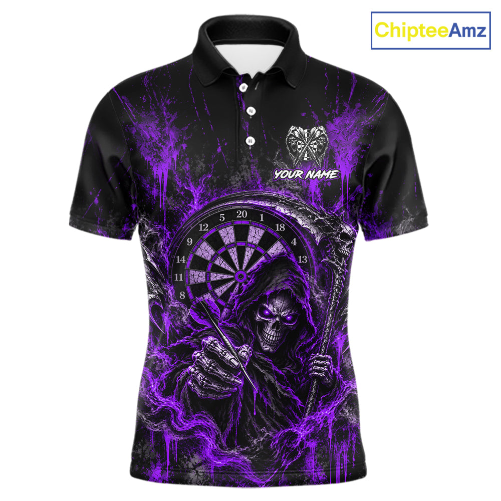 Grim Reaper Darts Polo Shirt For Men Custom Quarter Zip Purple Blood Dart Board Tournament Jersey NHT1803