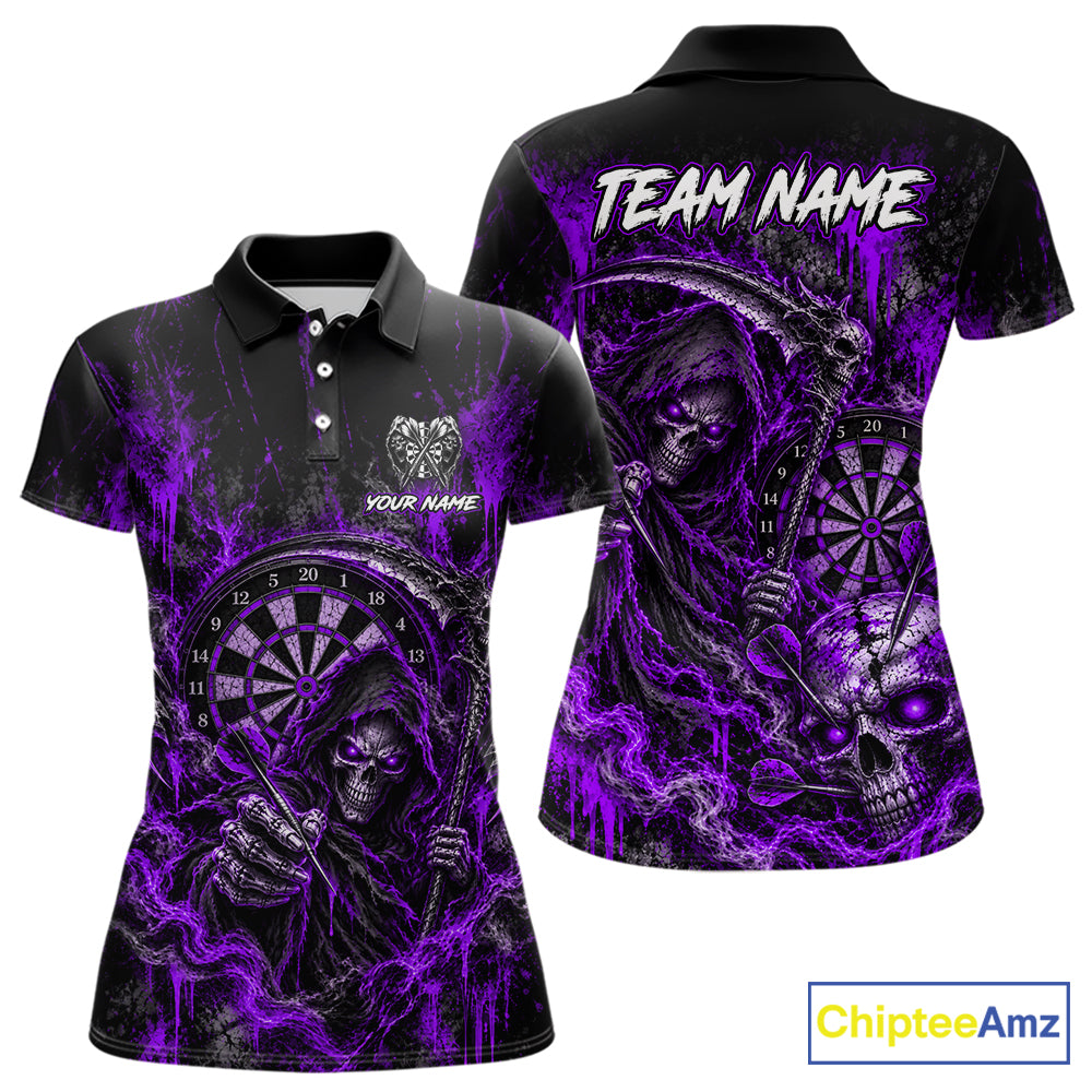 Grim Reaper Darts Polo Shirt For Women Custom Quarter Zip Purple Blood Dart Board Tournament Jersey NHT1803