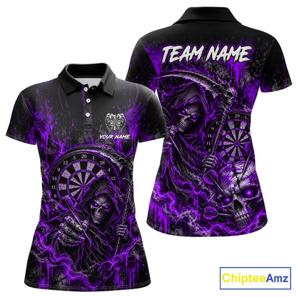 Grim Reaper Darts Polo Shirt For Women Custom Quarter Zip Purple Blood Dart Board Tournament Jersey NHT1803