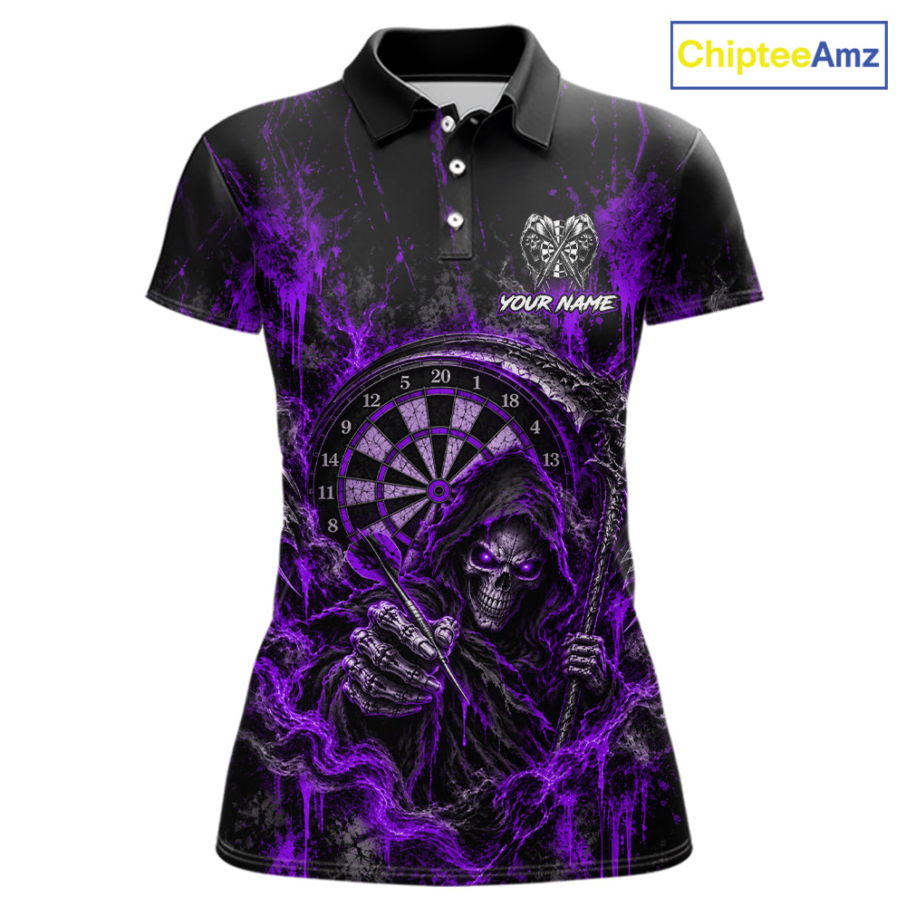 Grim Reaper Darts Polo Shirt For Women Custom Quarter Zip Purple Blood Dart Board Tournament Jersey NHT1803