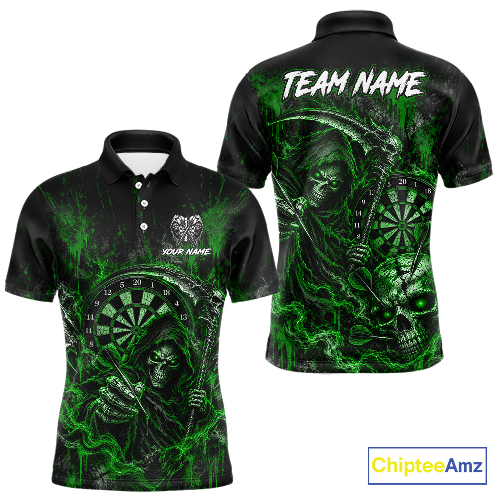 Grim Reaper Darts Polo Shirt For Men Custom Quarter Zip Green Blood Dart Board Tournament Jersey NHT1804