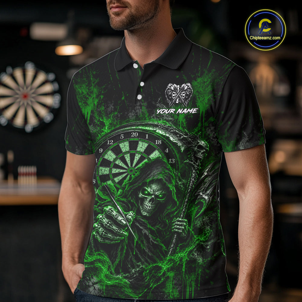 Grim Reaper Darts Polo Shirt For Men Custom Quarter Zip Green Blood Dart Board Tournament Jersey NHT1804