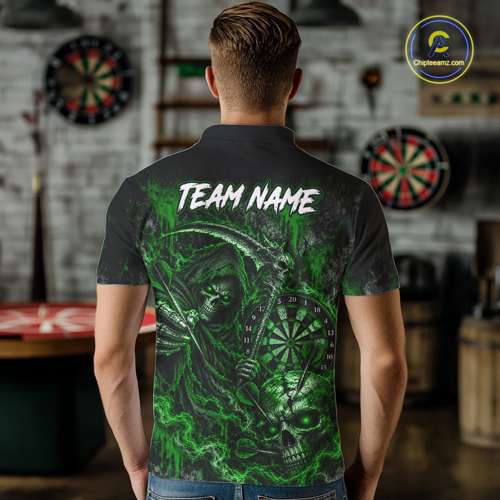 Grim Reaper Darts Polo Shirt For Men Custom Quarter Zip Green Blood Dart Board Tournament Jersey NHT1804