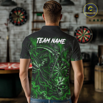 Grim Reaper Darts Polo Shirt For Men Custom Quarter Zip Green Blood Dart Board Tournament Jersey NHT1804
