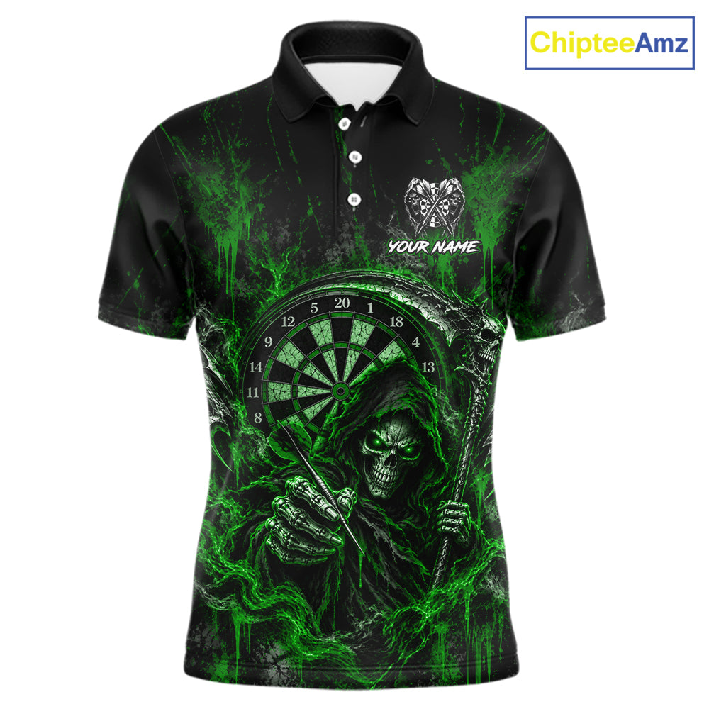 Grim Reaper Darts Polo Shirt For Men Custom Quarter Zip Green Blood Dart Board Tournament Jersey NHT1804