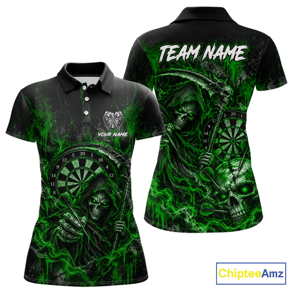 Grim Reaper Darts Polo Shirt For Women Custom Quarter Zip Green Blood Dart Board Tournament Jersey NHT1804