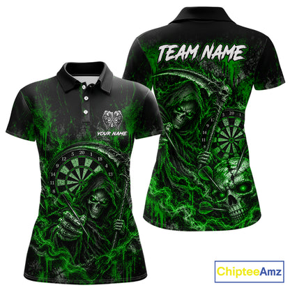 Grim Reaper Darts Polo Shirt For Women Custom Quarter Zip Green Blood Dart Board Tournament Jersey NHT1804