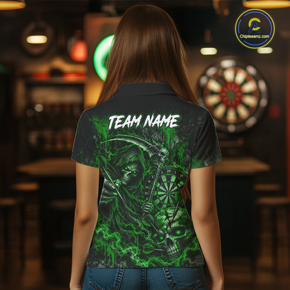 Grim Reaper Darts Polo Shirt For Women Custom Quarter Zip Green Blood Dart Board Tournament Jersey NHT1804