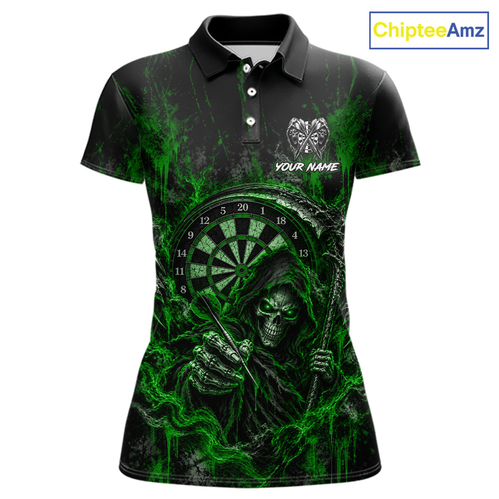 Grim Reaper Darts Polo Shirt For Women Custom Quarter Zip Green Blood Dart Board Tournament Jersey NHT1804