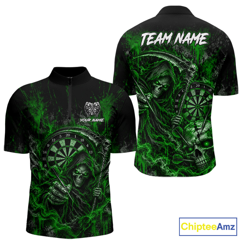 Grim Reaper Darts Polo Shirt For Men Custom Quarter Zip Green Blood Dart Board Tournament Jersey NHT1804
