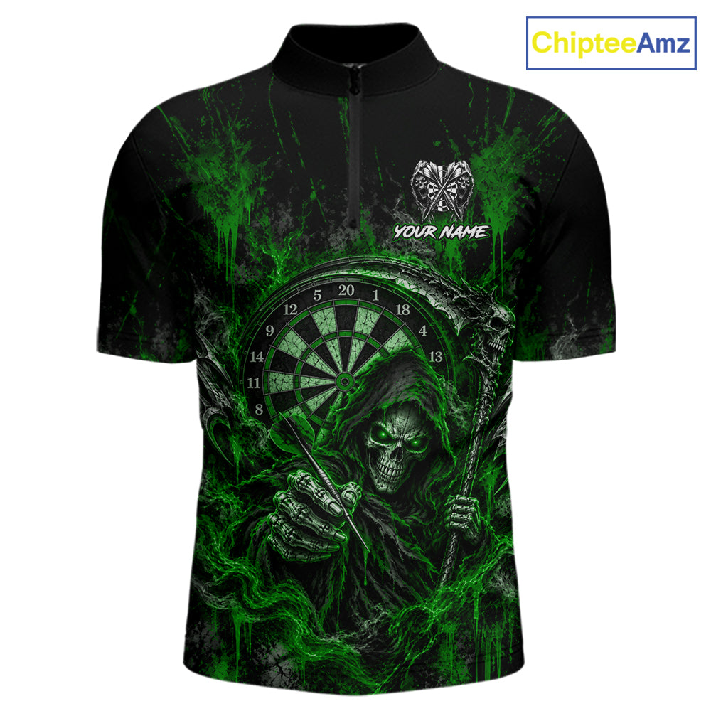Grim Reaper Darts Polo Shirt For Men Custom Quarter Zip Green Blood Dart Board Tournament Jersey NHT1804