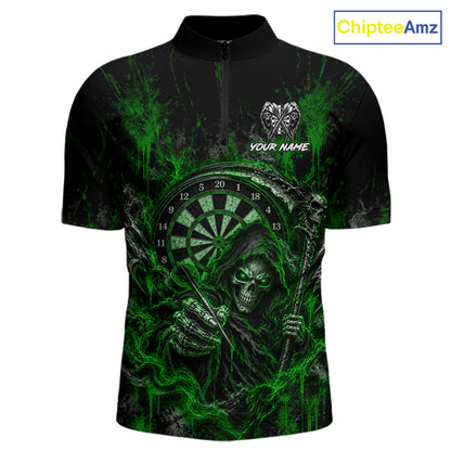 Grim Reaper Darts Polo Shirt For Men Custom Quarter Zip Green Blood Dart Board Tournament Jersey NHT1804