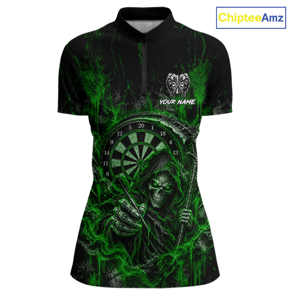 Grim Reaper Darts Polo Shirt For Women Custom Quarter Zip Green Blood Dart Board Tournament Jersey NHT1804