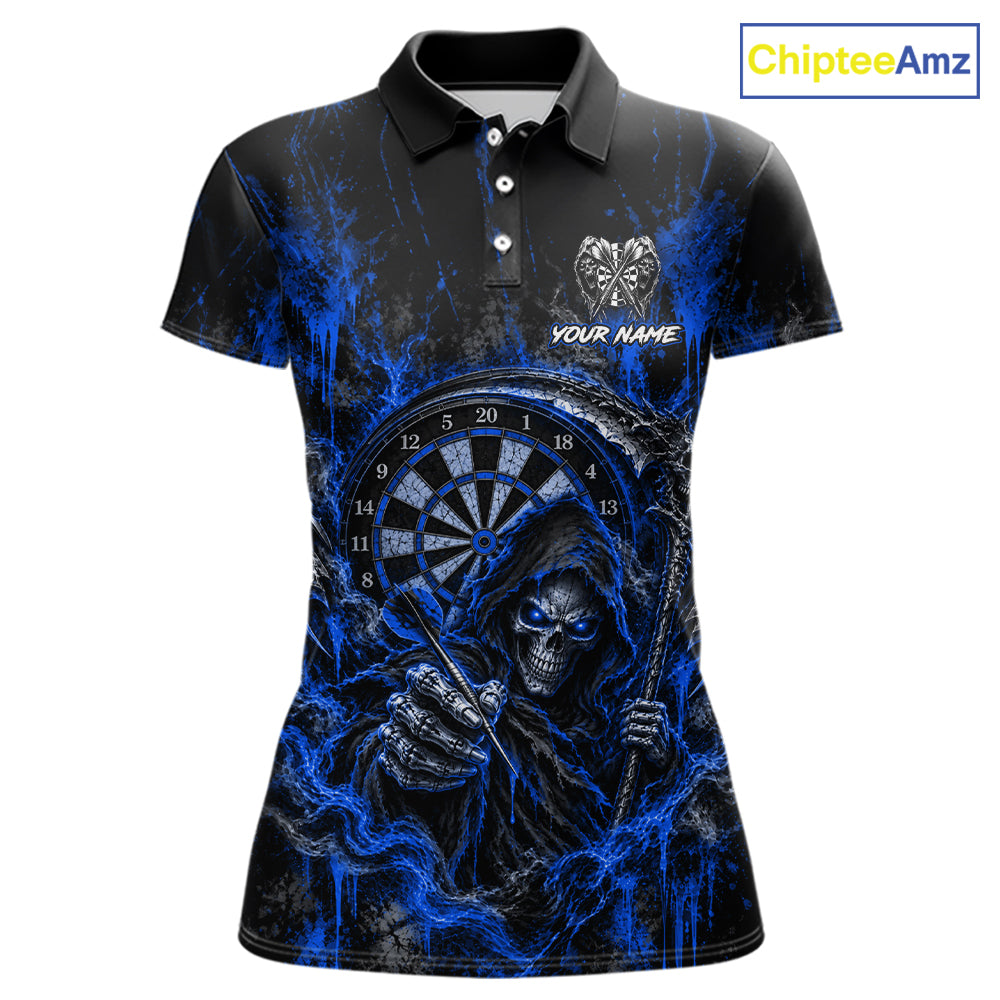 Grim Reaper Darts Polo Shirt For Women Custom Quarter Zip Blue Blood Dart Board Tournament Jersey NHT1805