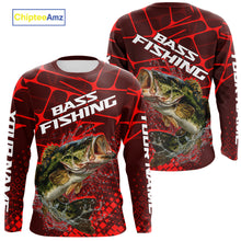 Load image into Gallery viewer, Largemouth Bass Fishing, Fishing Shirt Scale Custom Name Long Sleeves, Fishing Gift |Red NHT391