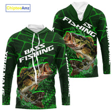 Load image into Gallery viewer, Largemouth Bass Fishing, Fishing Shirts Long Sleeve Hooded Scale, Fishing Gift | Green NHT392