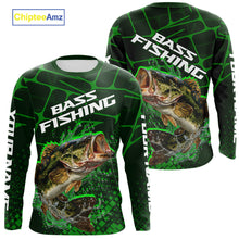 Load image into Gallery viewer, Largemouth Bass Fishing, Fishing Shirt Scale Custom Name Long Sleeves, Fishing Gift | Green NHT392