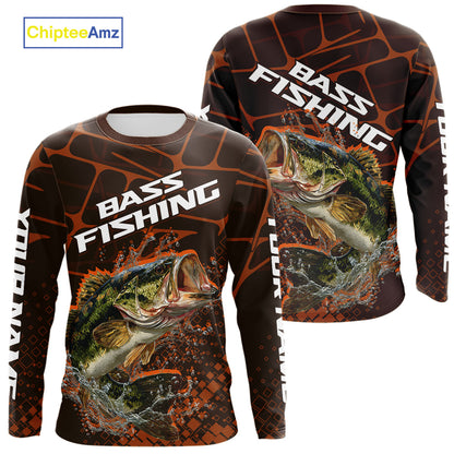 Largemouth Bass Fishing, Fishing Shirts Long Sleeve Scale, Fishing Gift | Orange NHT393