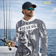 Load image into Gallery viewer, Hooded Bass Fishing Gray Camo Custom Name, Personalized Bass Fishing Jerseys For Men NHT493