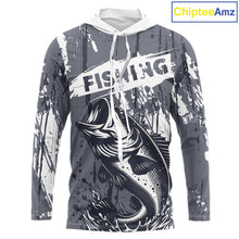 Load image into Gallery viewer, Hooded Bass Fishing Gray Camo Custom Name, Personalized Bass Fishing Jerseys For Men NHT493