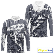 Load image into Gallery viewer, Hooded Bass Fishing Gray Camo Custom Name, Personalized Bass Fishing Jerseys For Men NHT493