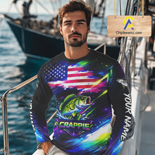 Load image into Gallery viewer, Personalized Crappie Fishing Jerseys, Custom American Flag Fishing Shirts Long Sleeve For Men NHT638